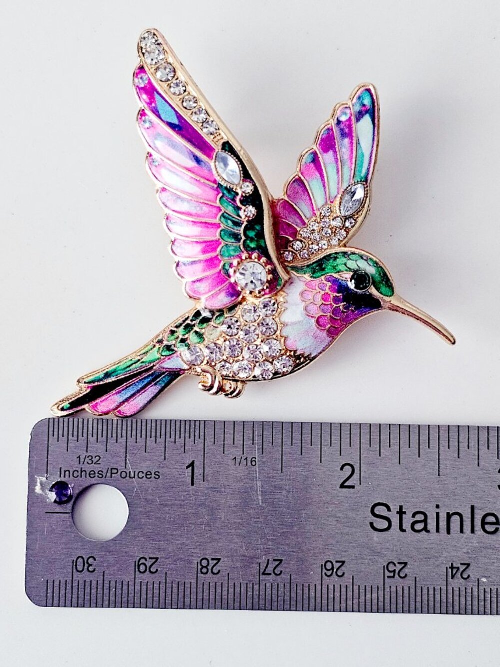 Vibrant Enamel & Rhinestone Hummingbird Brooch - Picture 5 of 6